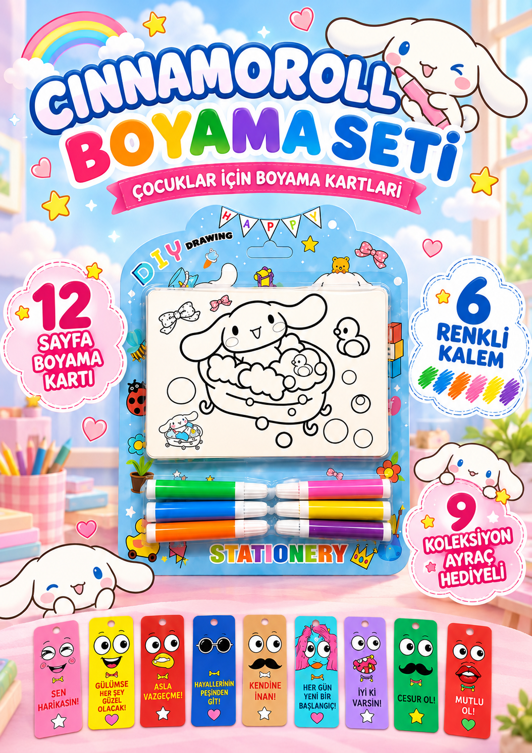Cinnamoroll Boyama Seti - Çocuklar İçin Boyama Kartları